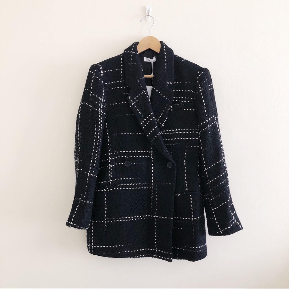 Anine Bing Kaia Blazer Black Plaid Size Small